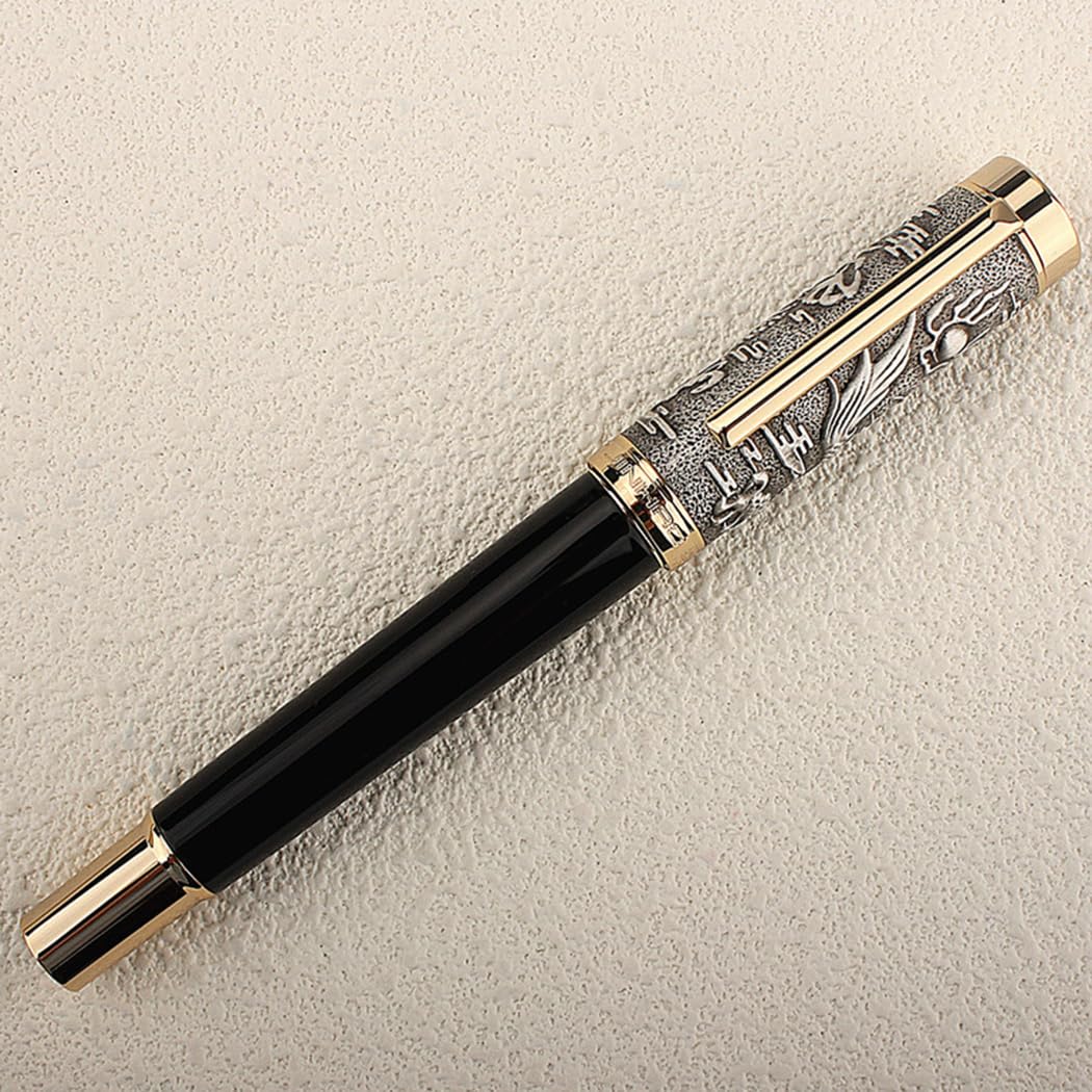 Ranvi Jinhao Dragon Fountain Pen,Fine Nib,Silver Dragon Stereoscopic Carving Cap Design,with Gift Box(Black) - Image 2