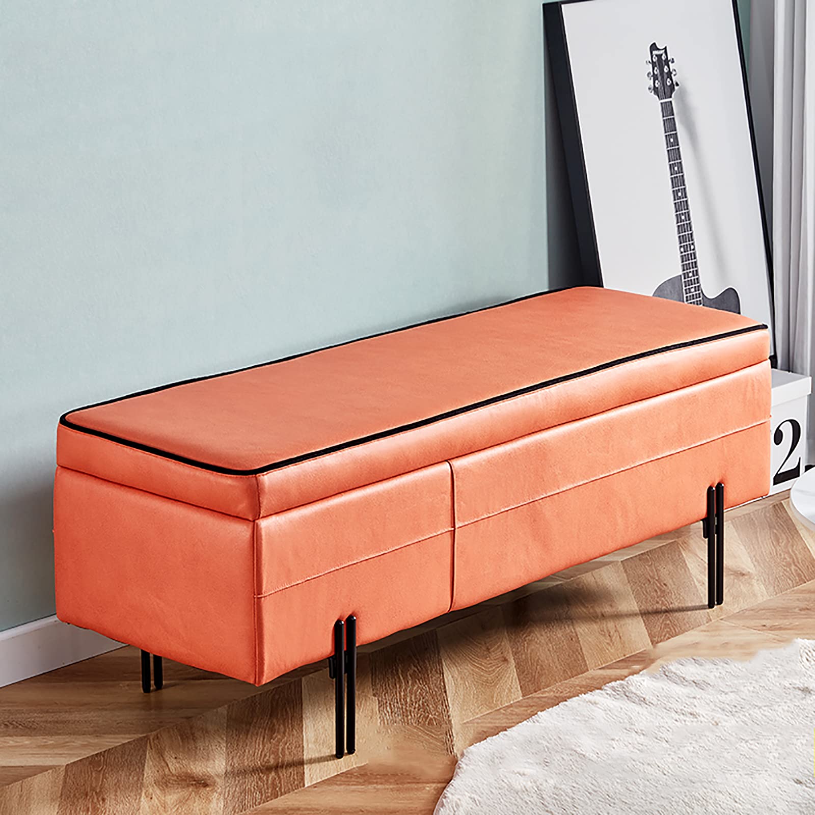 Banc ottoman en similicuir noir 60x40x45cm avec repose-pieds rembourré pour chambre et salon
