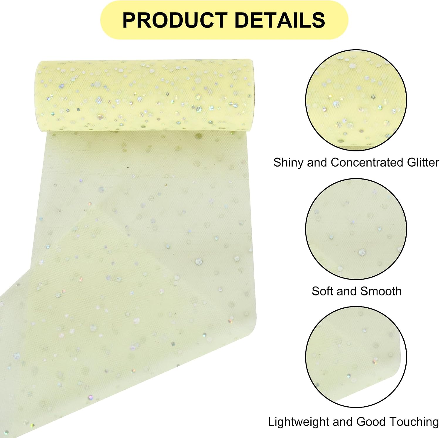 Light Yellow Glitter Tulle Rolls 6 Inch by 10 Yards Sequin Tulle Fabric Ribbon for DIY Tutu Skirt Sewing Bow Decorations Craft Supplies Birthday Wedding Baby Shower Party Decoration image 2