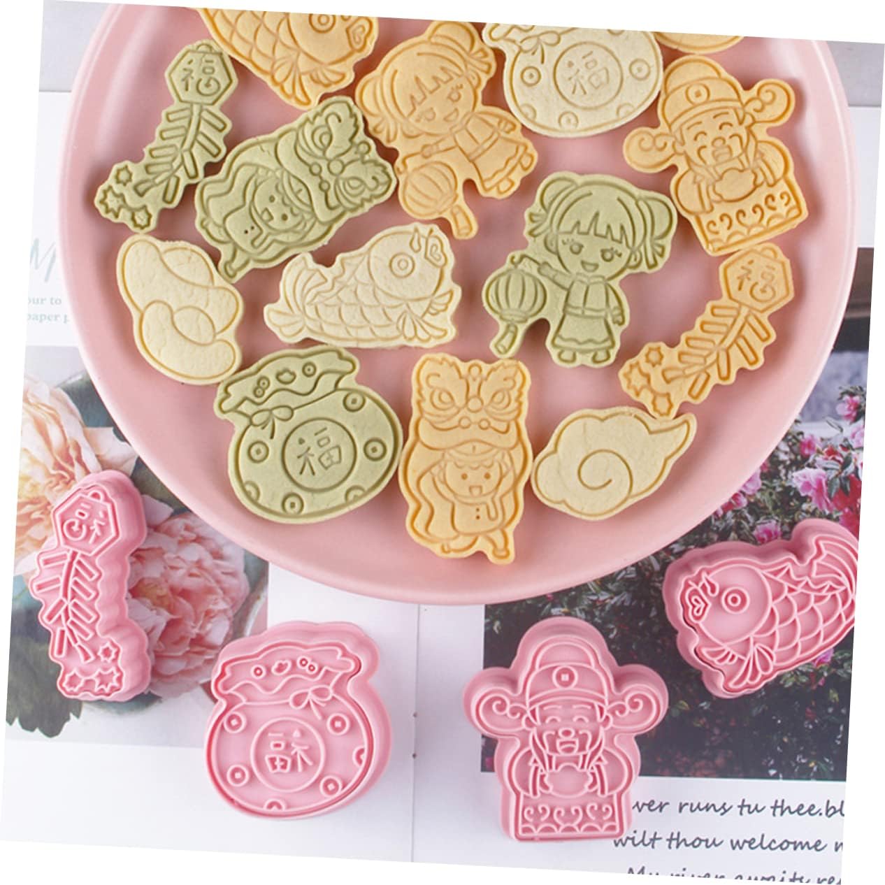 SHOWERORO 8pcs Year Cookie Stamps Creative Biscuit Molds for Festive Baking Design for Cookies Chocolates and More for Celebrations and Treats