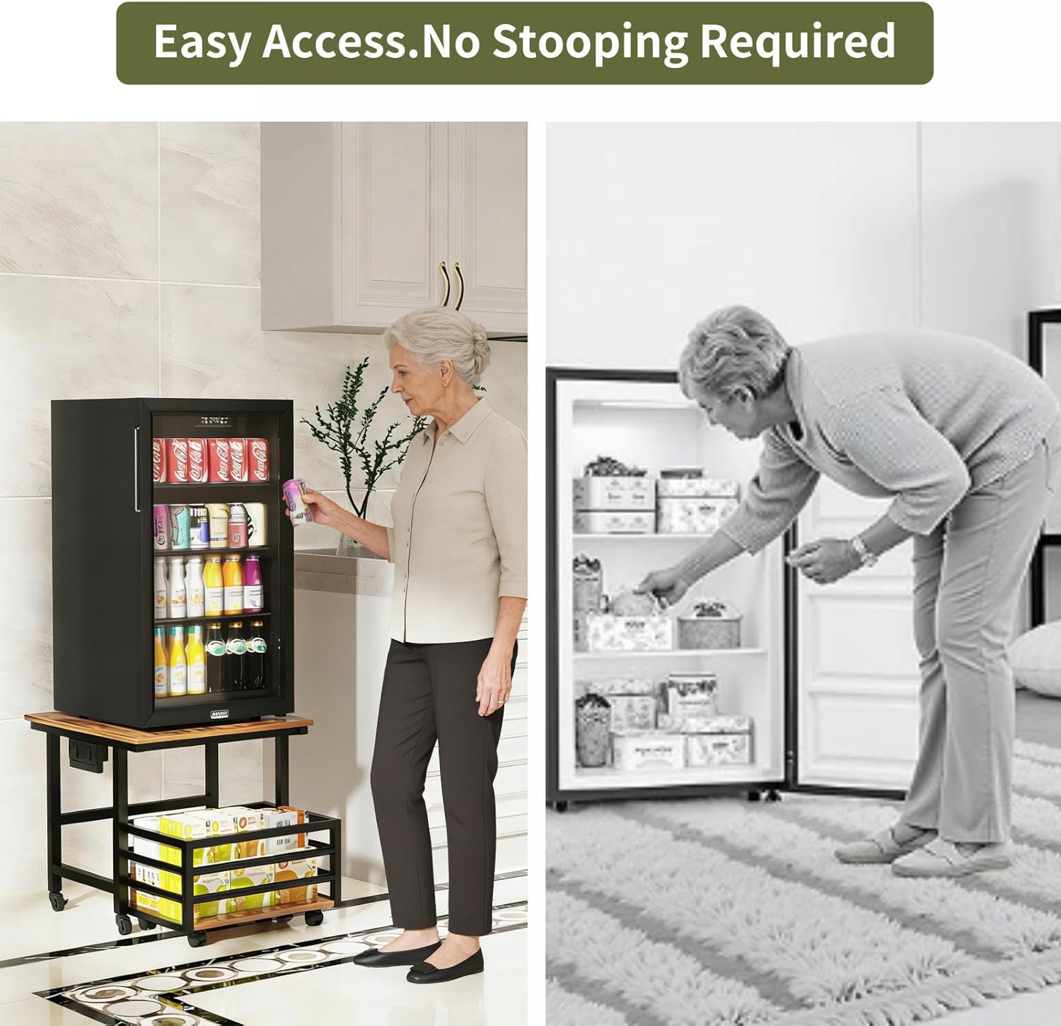 Mini Fridge Stand with Pull-Out Basket, 19.7" x 19.7" Large Tabletop Heavy Duty Stand with Adjustable Feet & Wheels, for Kitchen, Dorm, Office, Rustic Brown and Black