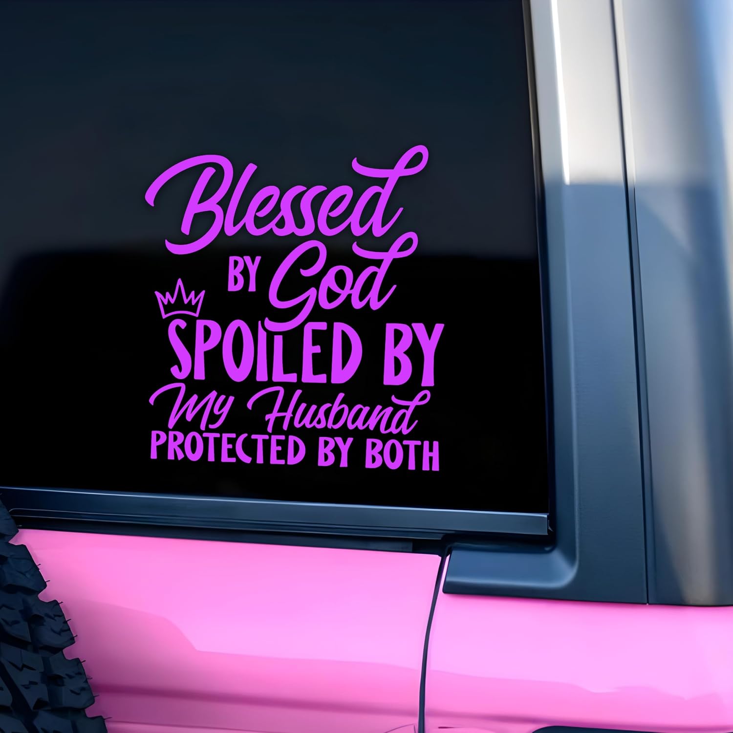 Blessed by God Spoiled by Husband Car Decal Funny Wife Mirror Stickers Jesus Christian Gifts Car Accessories Affirmations Vinyl Waterproof 8 Inches Sticker for Wife Women Mother's Day