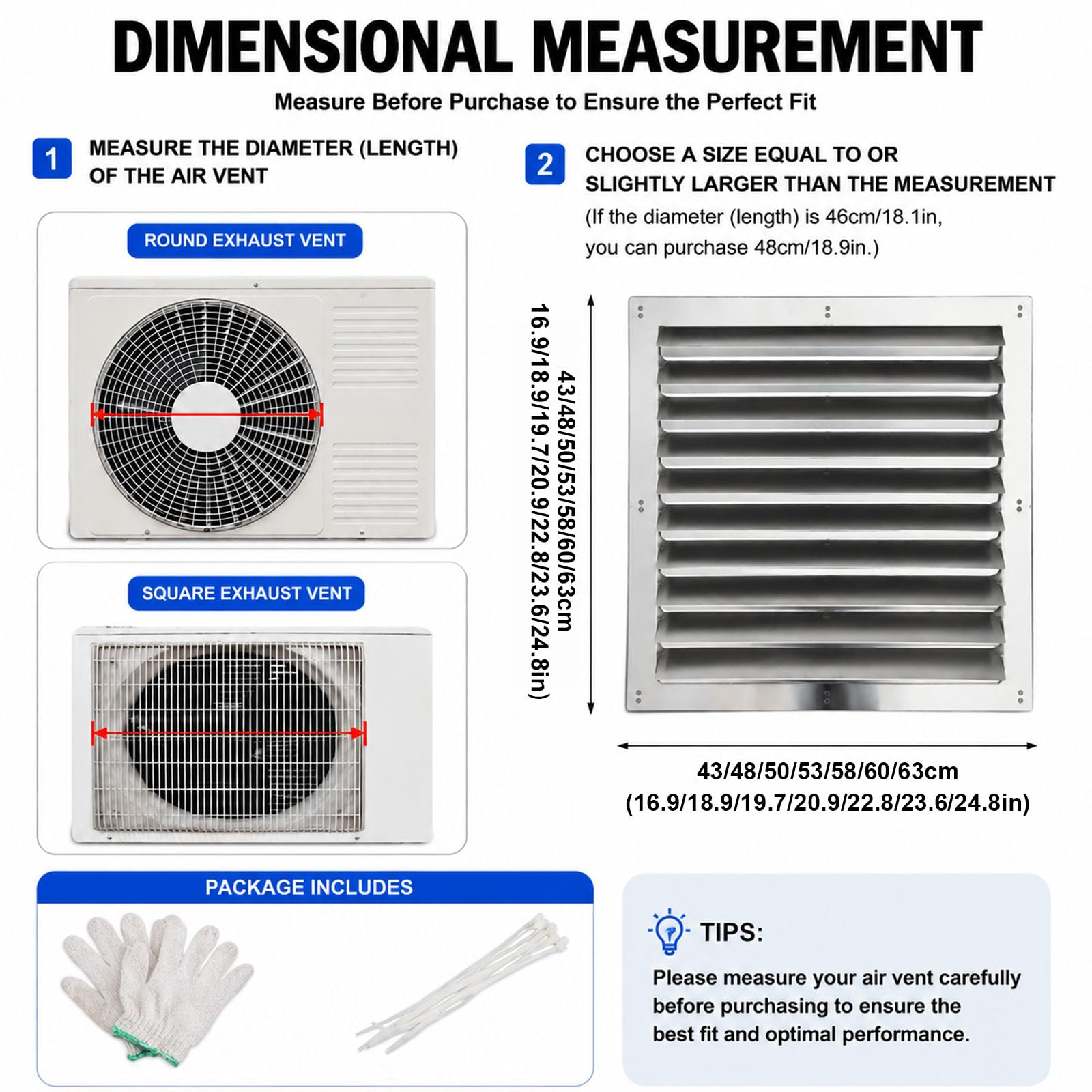 Deflettore Quadrato per Unità Esterna Condizionatore Copertura Frangivento In Acciaio Inox Diametro 43–63 Cm Impedisce Il Flusso D'Aria Diretto Adatto Ad Ambienti Residenziali e C 48x48cm/18.9x18.9in