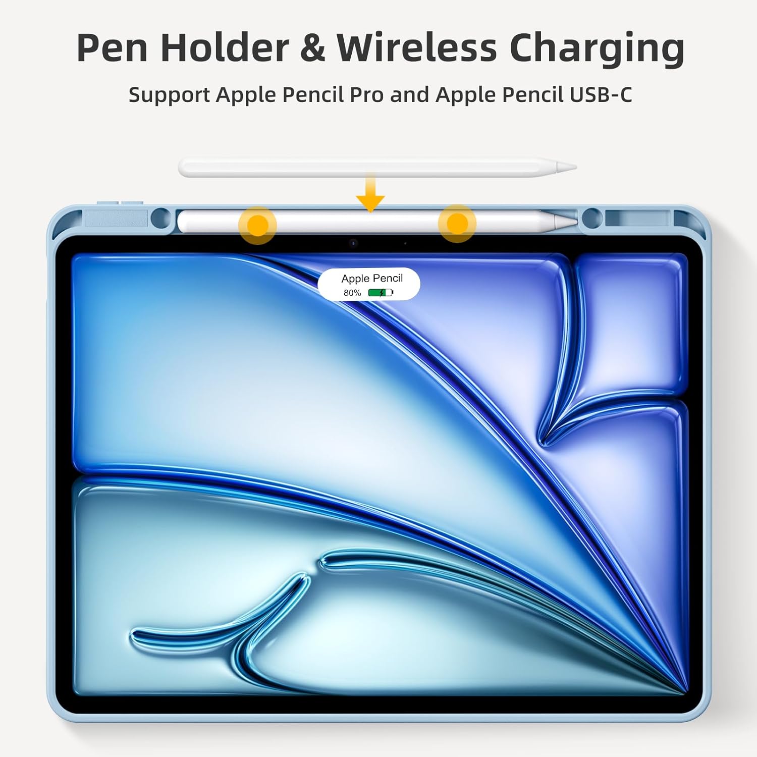 Akkerds Compatible for iPad Air 13 Inch Case (M3/M2) 2025/2024 with Pencil Holder, Trifold Stand Protective Cover/Soft TPU Back for iPad Air 13 Case, Supports Touch ID, Auto Wake/Sleep, Sky Blue - Image 4