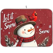 Winter Snowman Let it 厨房台面用雪盘干燥垫 16x18 圣诞节红鸟雪花圣诞节小干燥垫可重复使用快速干盘水槽垫易清洁装饰必需品