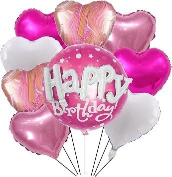9PCS Happy Birthday Mylar Balloons Set 36inch Hot Pink Happy Birthday Foil Balloons Decorations for Barbie Party Decorations Princess Girls Birthday