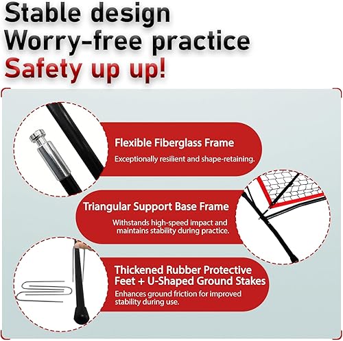 Miniatura 6 de Red de práctica de béisbol y sóftbol de 5 x 5 pies con zona de ataque roja y objetivo  Red de entrenamiento de béisbol y softbol juvenil para golpe,