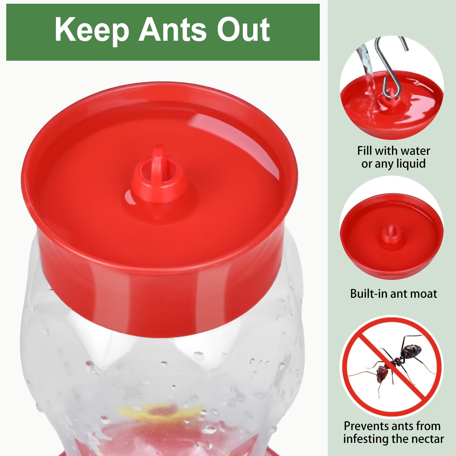 2 Stück Kolibri-Futterspender, 383 Ml – Rot, Mit 5 Futteröffnungen, Ameisen- & Bienensicher, Mit Reinigungsbürste