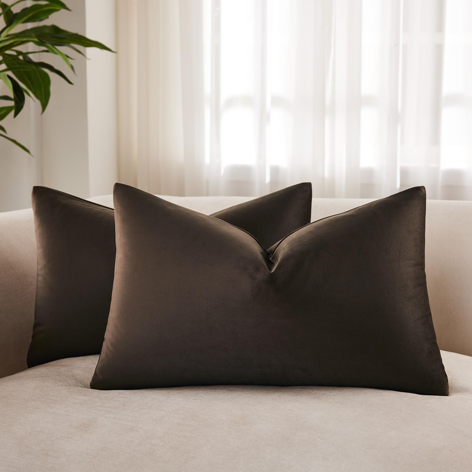 JUSPURBET 14x24 Velvet Decorative Throw Pillow Covers Set of 2,Coffee