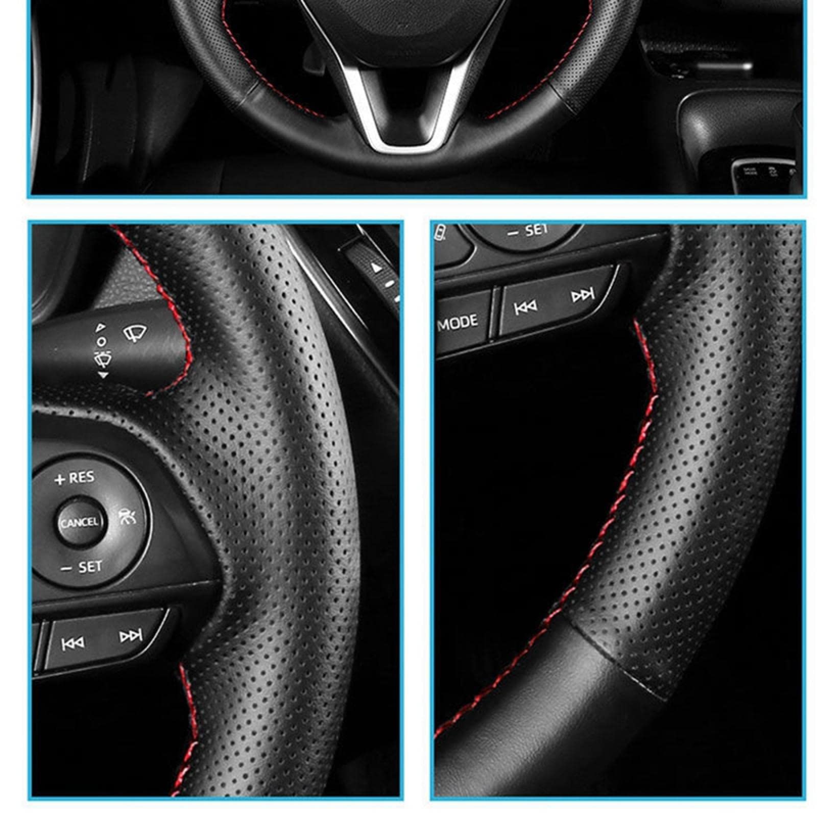 Pokrowiec na kierownicę do Toyota RAV4 Corolla Auris 2012-2019, ręcznie szyty pokrowiec na kierownicę samochodu, antypoślizgowy miękki skórzany ochraniacz na kierownicę akcesoria do wnętrza samochodu