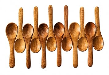 Neem Wood Mini Spoons, Handmade, 4 Inch, Set of 12, for Masala Box, Spices, Salt, Sugar & Dry Fruits