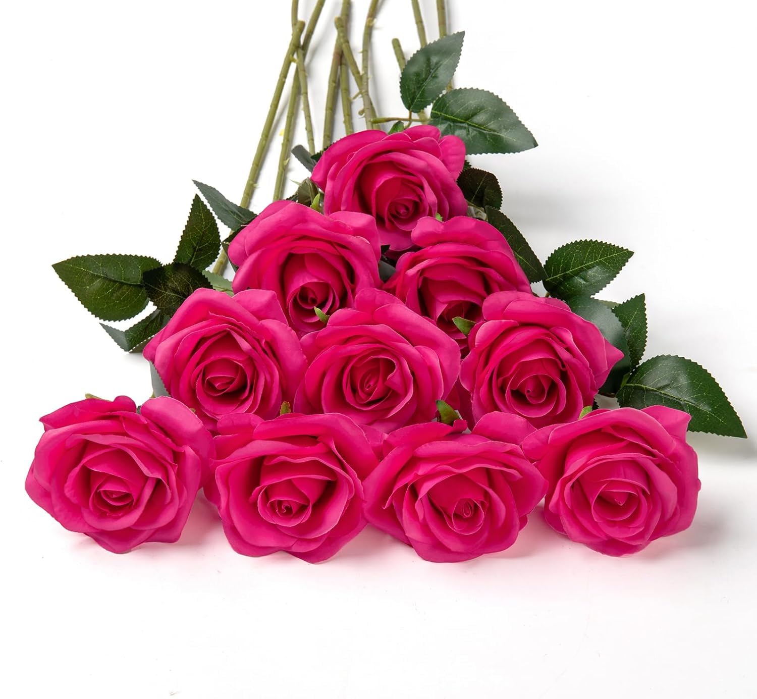 Dekorly Artificial Silk Rose Bouquet - 10 Long Stem Flowers -8 Dekorly Artificial Silk Rose Bouquet - 10 Long Stem Flowers -8