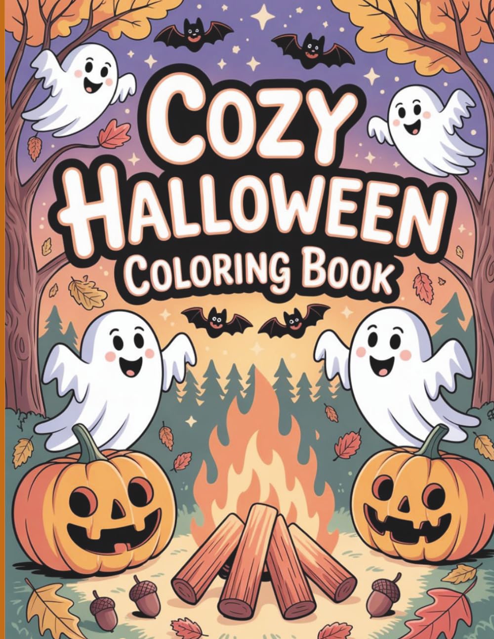 Cozy Halloween Coloring Book for Kids: Cute & Spooky Pumpkins, Ghosts, and Bats | Bold & Easy Designs for Relaxing Fun