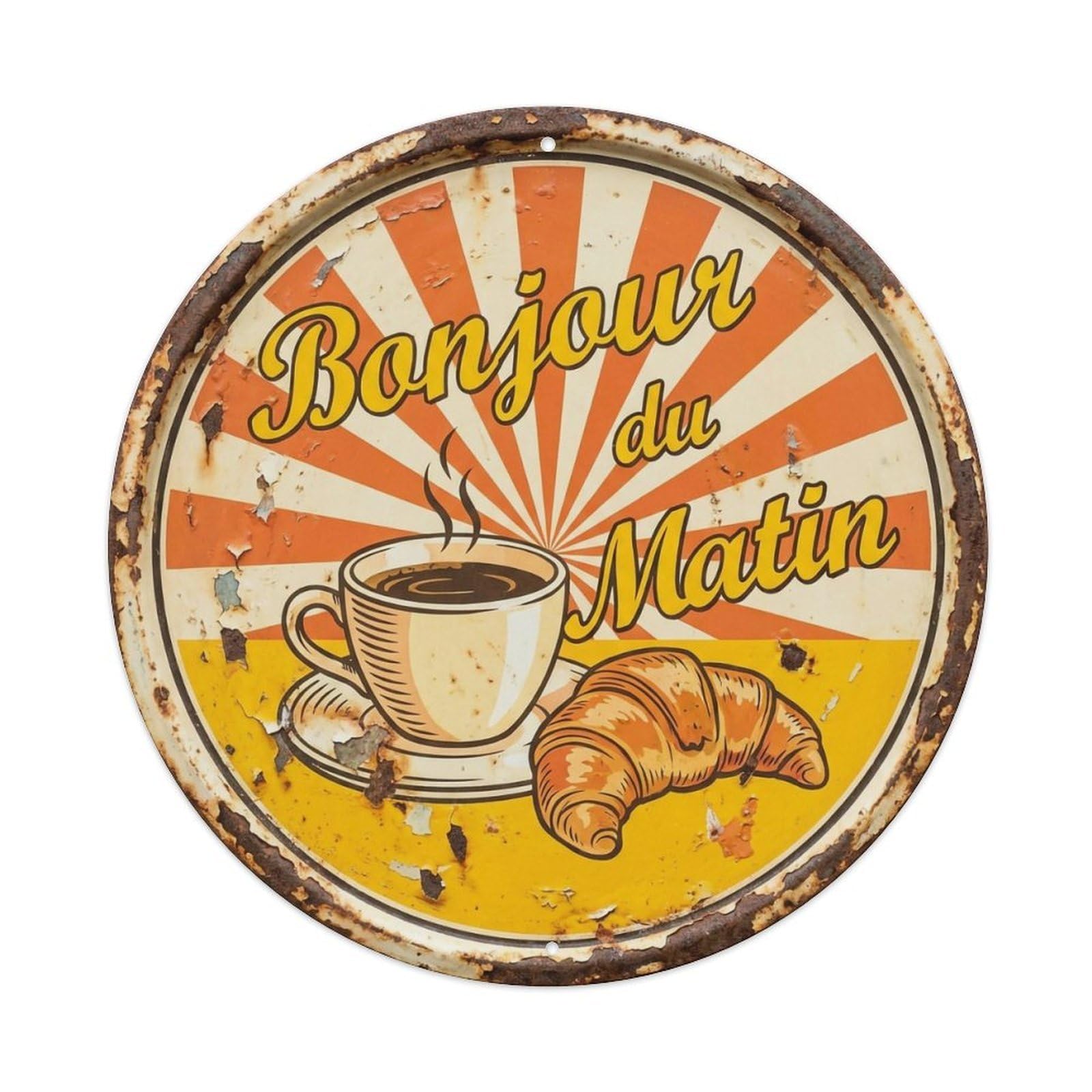 Matin Bright Tavern Morning Metal Tin Sign Plaque Wall Decor for Cafe, Club, Garden Round Metal Poster 8x8Inch