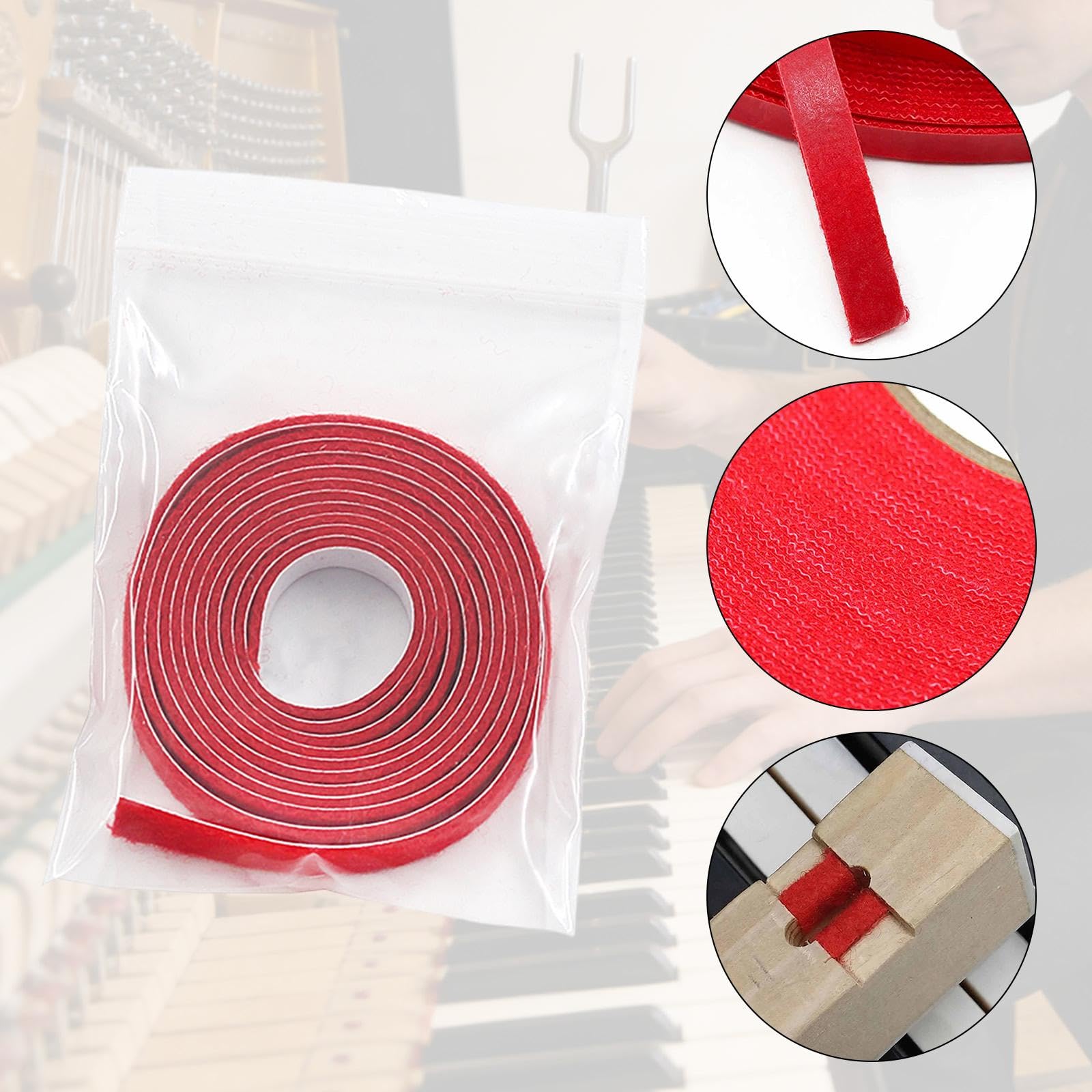 Colcolo Feutre pour touches de piano, outil d'entretien robuste, léger et compact, rouge, pour accordeur de piano, bande de feutrine pour l'évaluation, 130 Cm Auto-adhésif