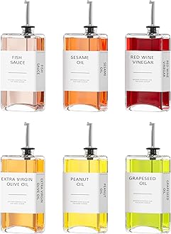 New England Stories Kitchen Cooking Oil Dispenser Set, Olive Oil and Vinegar Bottles, Soy Sauce Dispenser - 6 Pieces, Silver, Durable & Stylish Design