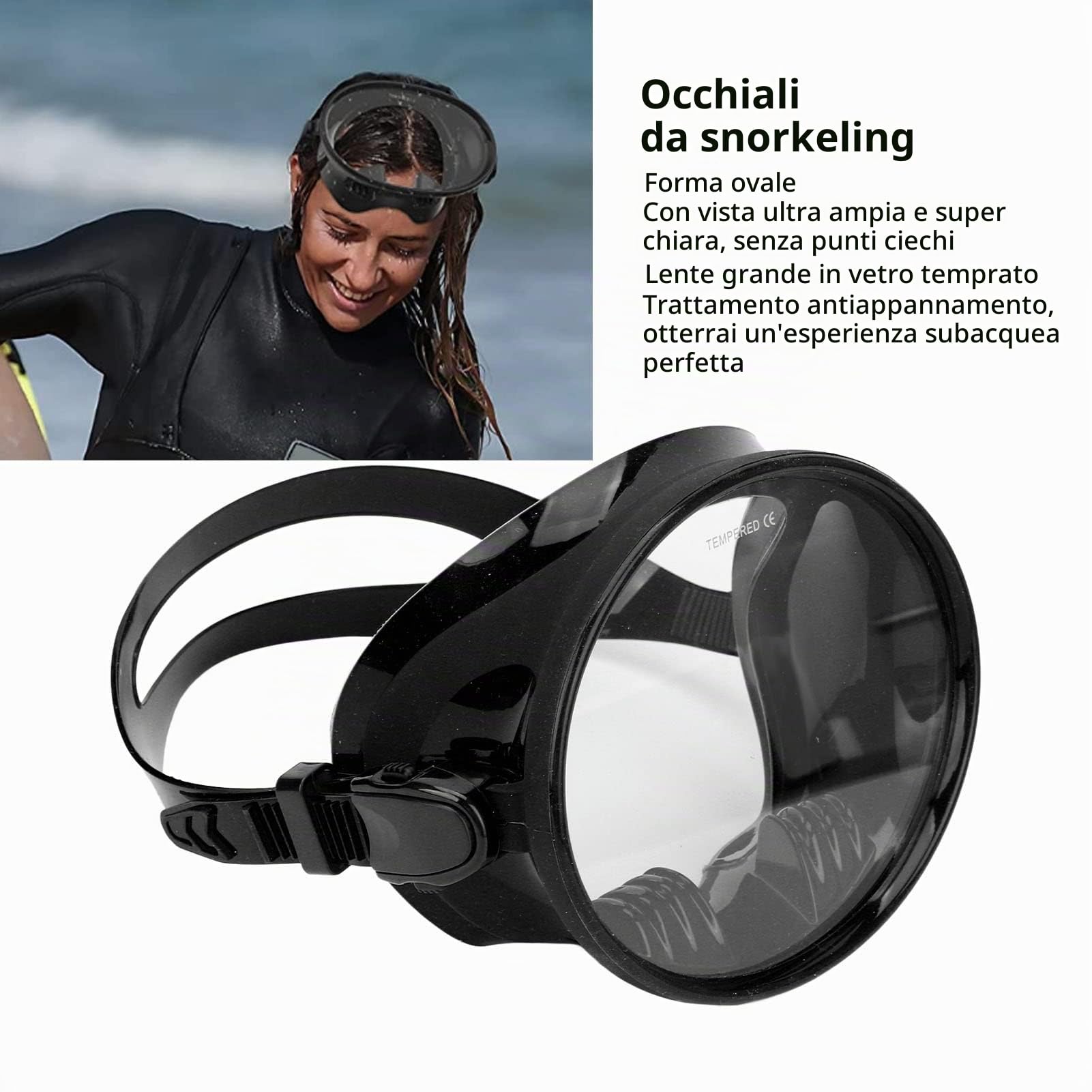 Jiawu Maschera da Snorkeling, Maschera da Sub Antiappannamento, Occhiali da Snorkeling Universali, Attrezzatura da Snorkeling Subacquea a Prova di Perdite per Uomini, Donne, Giovani