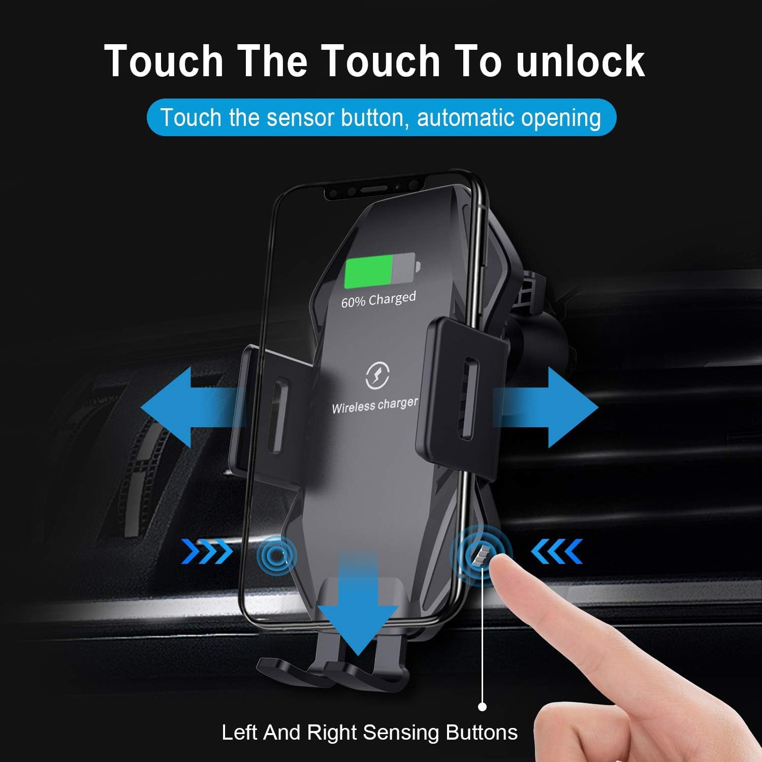 Wireless Car Charger Mount Sensor Auto Clamping 10W Fast Charge Air Vent Phone Holder Compatible with iPhone 11 Pro Max/Xs/Max/XR/X/8/Plus, Samsung S10/S9/S8 & All Qi Deviceby KALULI (Black)