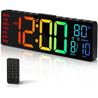 HAITANG Digital Wall Clock - 10.5 Inch Large Wall Clock with Temperature Display, Date and Day, RGB Colour Car Brightness Dim