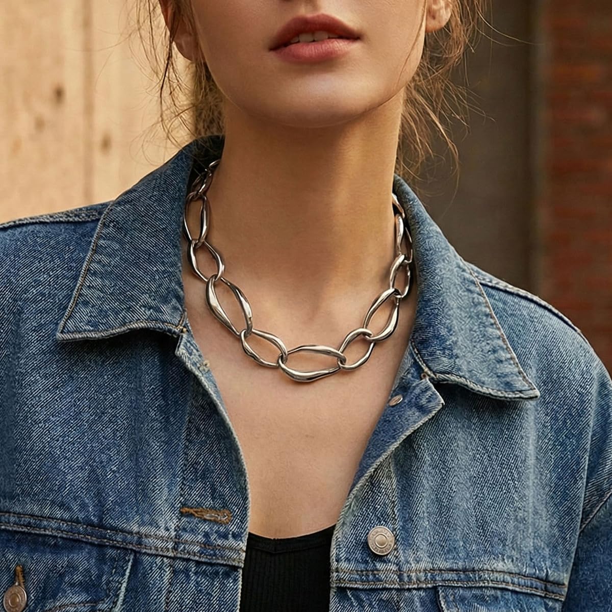 Schöner-SD Collana da donna in acciaio inox, con maglie larghe