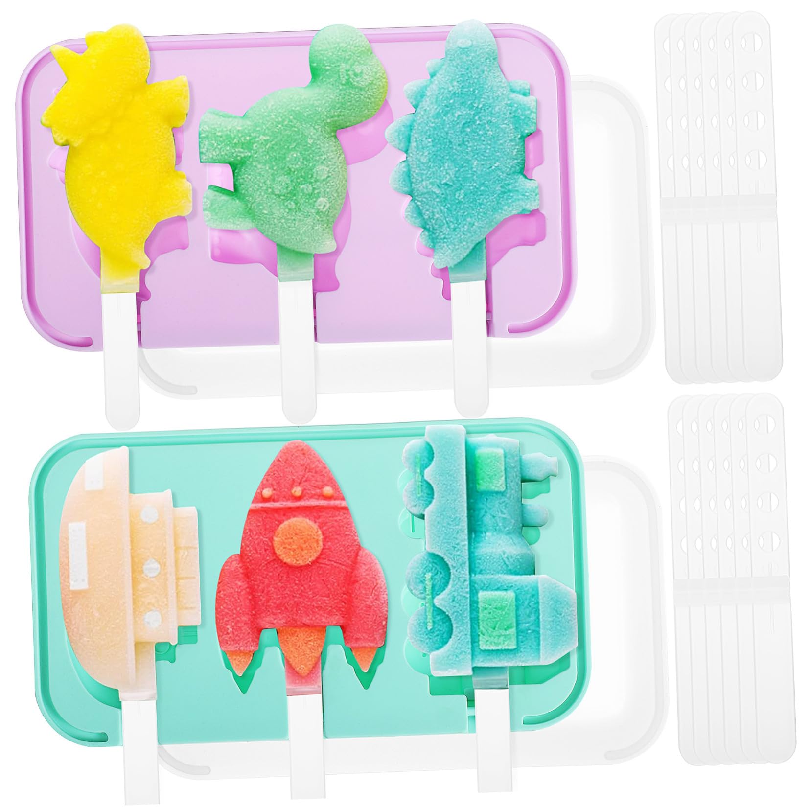 2piezas Molde Para Helado De Silicona Reutilizables Con Tapa y Asa Diseño De Vehículo y Animales Molde Para Hacer Hielo Diy Para Picnic y Fiestas