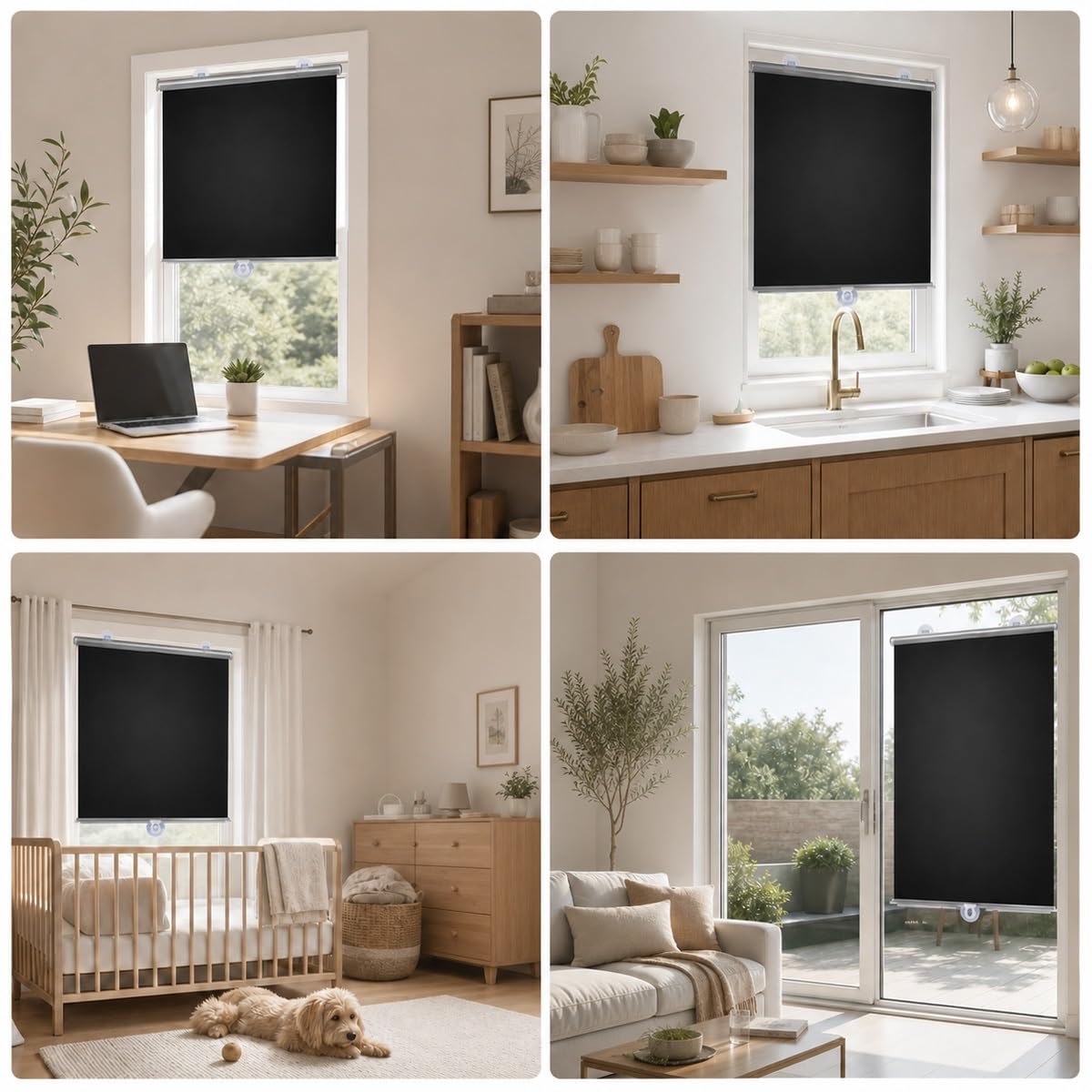 Persiana Enrollable con Ventosa Estor Enrollable Sin Taladrar, Cortinas Blackout Protección UV, Estores Temporales Portátiles, Cortina Opaca Reflectante para Baño Oficina Coche(65 A x 110 H cm)