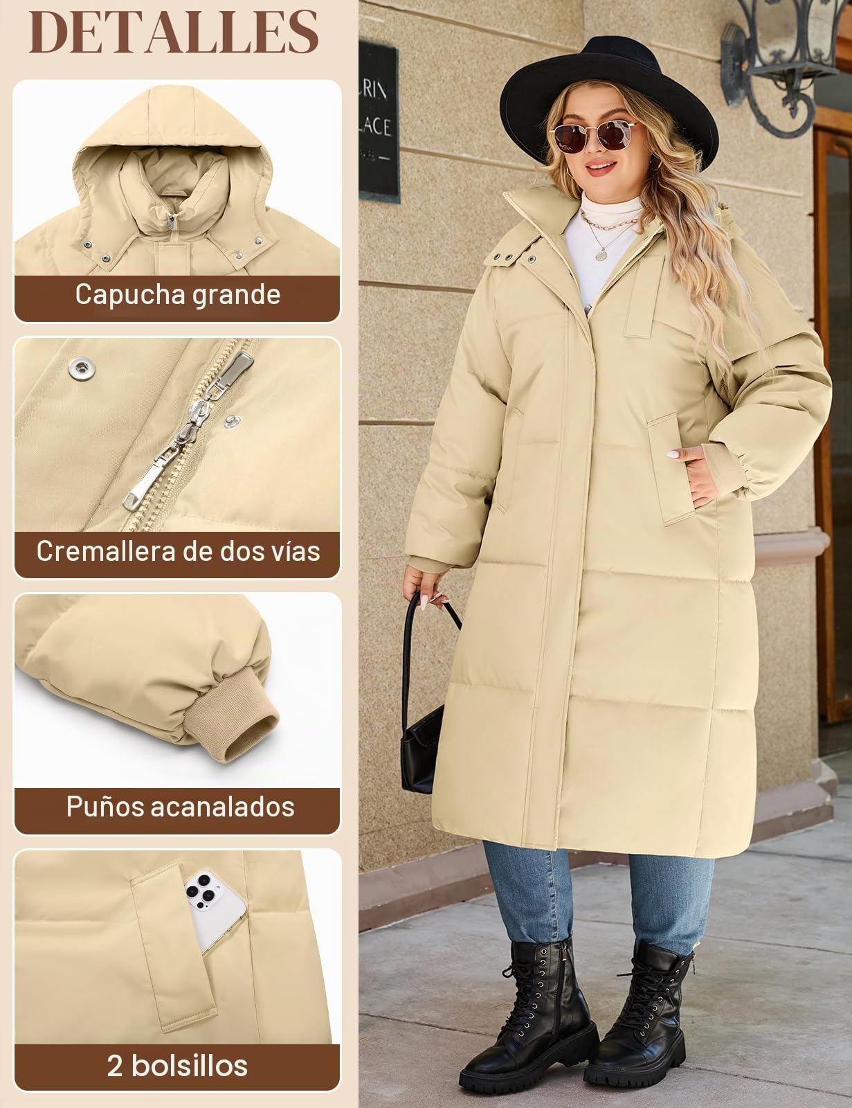 Tuopuda Abrigo Largo de Invierno Impermeable para Mujer Chaqueta Acolchada Con Capucha Cálido Parka Larga de Invierno