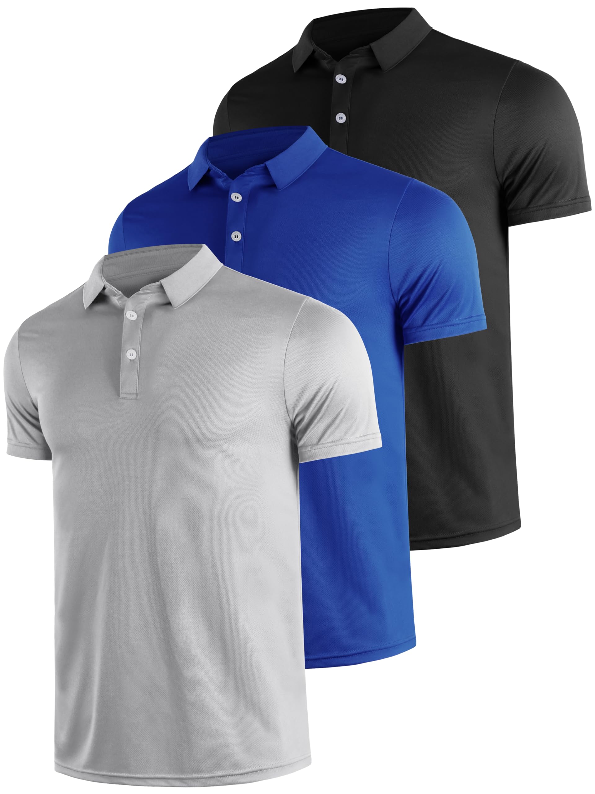 Teesmen Polo da uomo sportiva ad asciugatura rapida Tech Wicking Golf traspirante manica corta polo, Grigio/Blu Navy/Nero, M