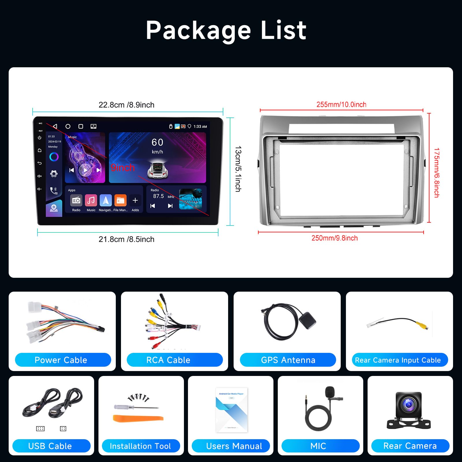 4GB+64GB Android Autoradio per Toyota Corolla Verso AR10 2004-2009 Carplay Android Auto Wireless, Hodozzy 9 Pollici Touch Screen Stereo 2 Din GPS Navigatore, Bluetooth, WiFi, DSP FM/RDS +Retrocamera