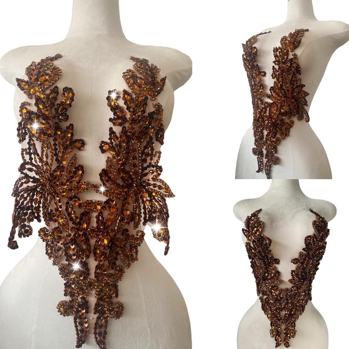 Zbroh Pure Handsewing Rhinestones Applique Multicolor Patch DIY Craft Accessories for Girl Wedding Dress 14X20inches (Blue)