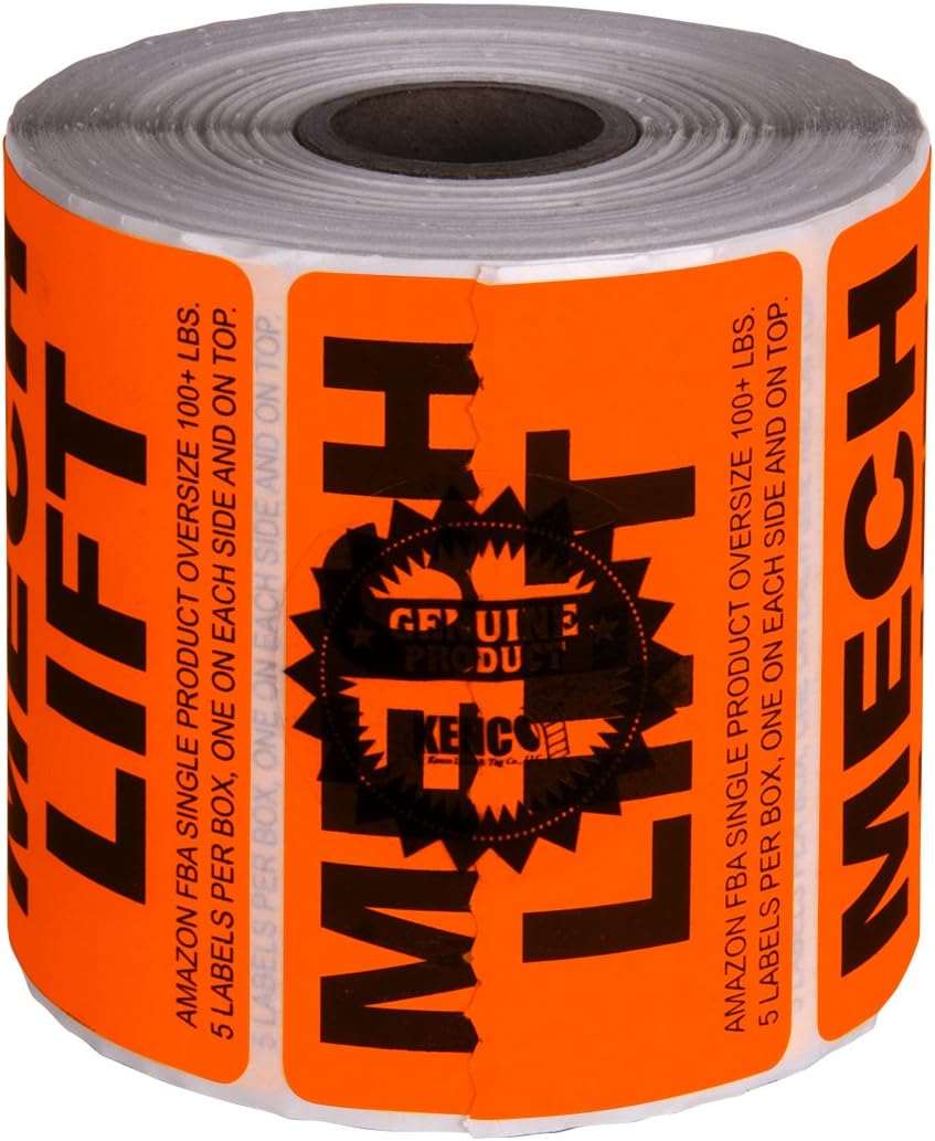 Mech Lift Sticker Labels for Shipping and Packing - 3" X 2", Provided 500 Labels Per Roll, FBA Approved and BPA Free by Kenco (12 Pack)
