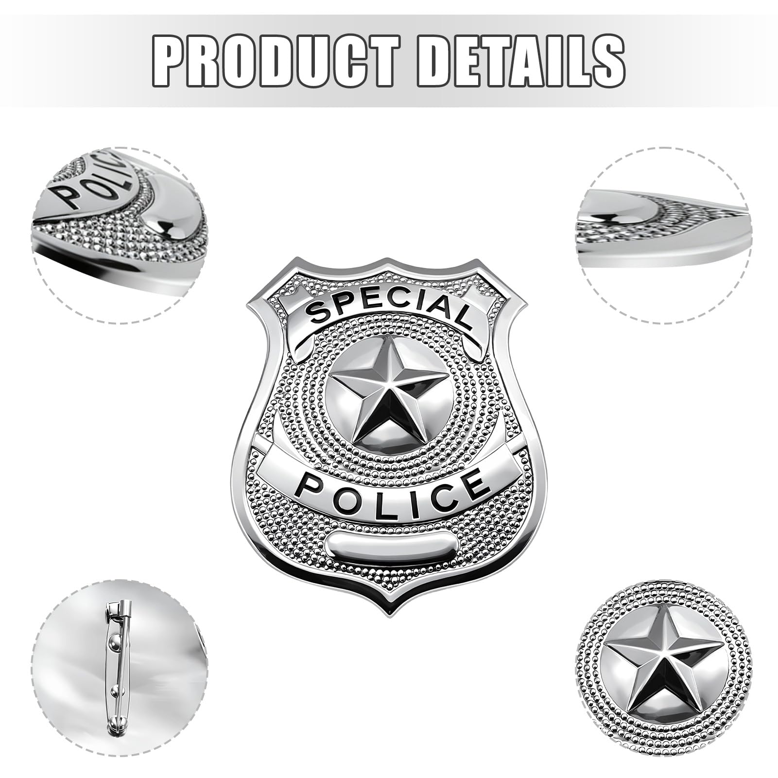 Lot de 2 badges Sariputa argentés police pour enfants accessoires costume Halloween