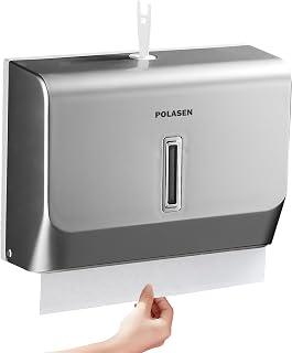 POLASEN Paper Towel Dispenser Wall Mount Silver Upgraded Plastic Thickness for Universal 10” Multifold Trifold Z Fold Hand Towel Tissue Holder with Lock for Commercial Restroom Bathroom