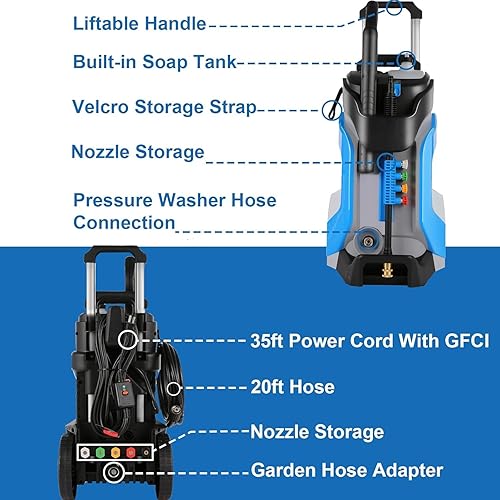 Miniatura 4 de Lavadora a presión eléctrica 5000PSI 4.0GPM Lavadora de alta potencia con manguera de presión M22-0.551 in 33 pies, lavadoras eléctricas con