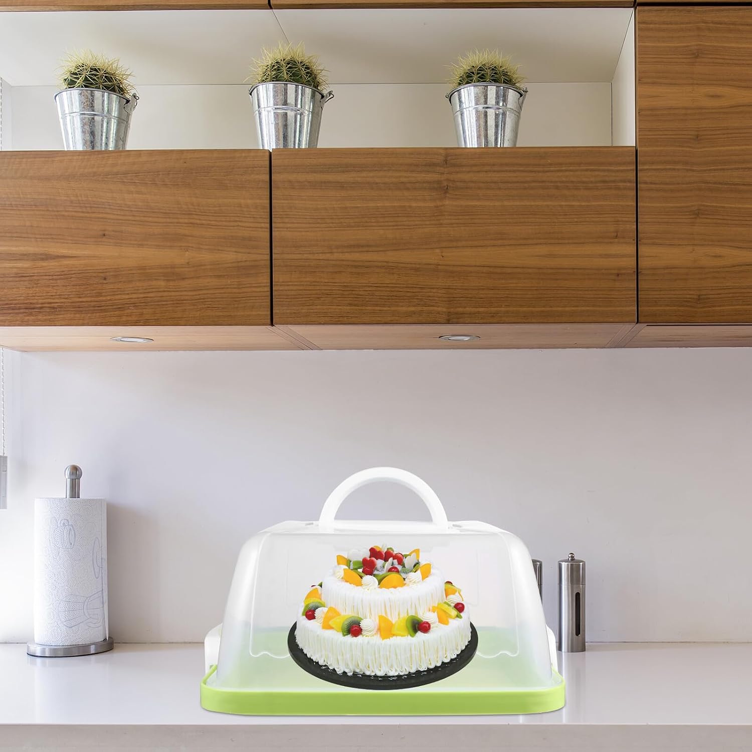 Portable Square Cake Box with Lid Thick Plastic Cake Carrier Food Preservation Storage Container Transport