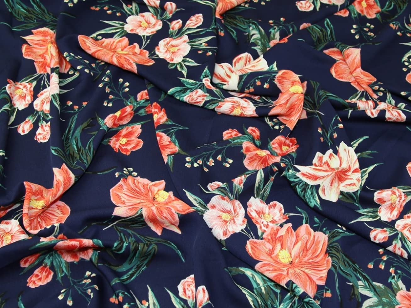 Minerva Navy Blue Ripple Crepe Fabric - Per Metre