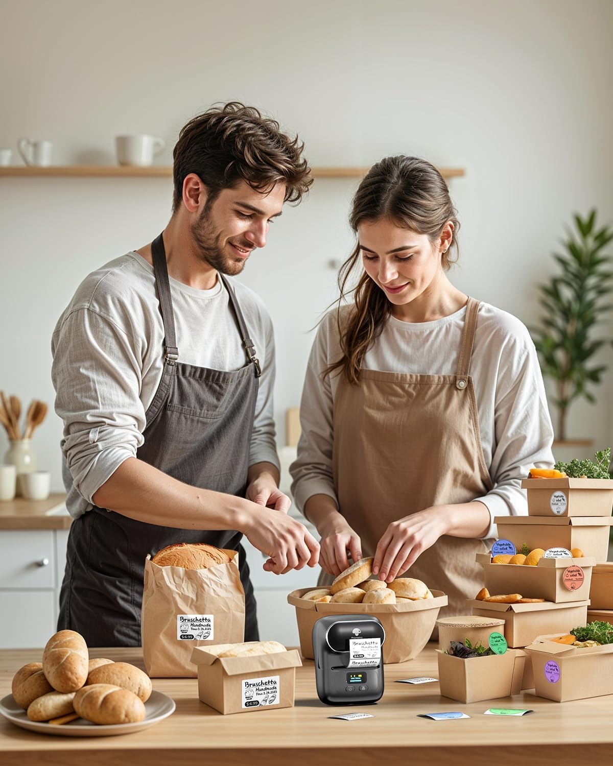 Phomemo Label Printer M110 Upgraded Label Maker Bluetooth No Ink Portable for Small Business, Address, Office, Home for Phone; for PC/Mac(USB), with 100 Labels- Gray