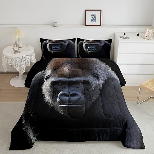 Erosebridal Juego de ropa de cama de mono, tamaño Queen, juego de edredón de chimpancé, edredón de plumón de mono negro y mono, animales tropicales,