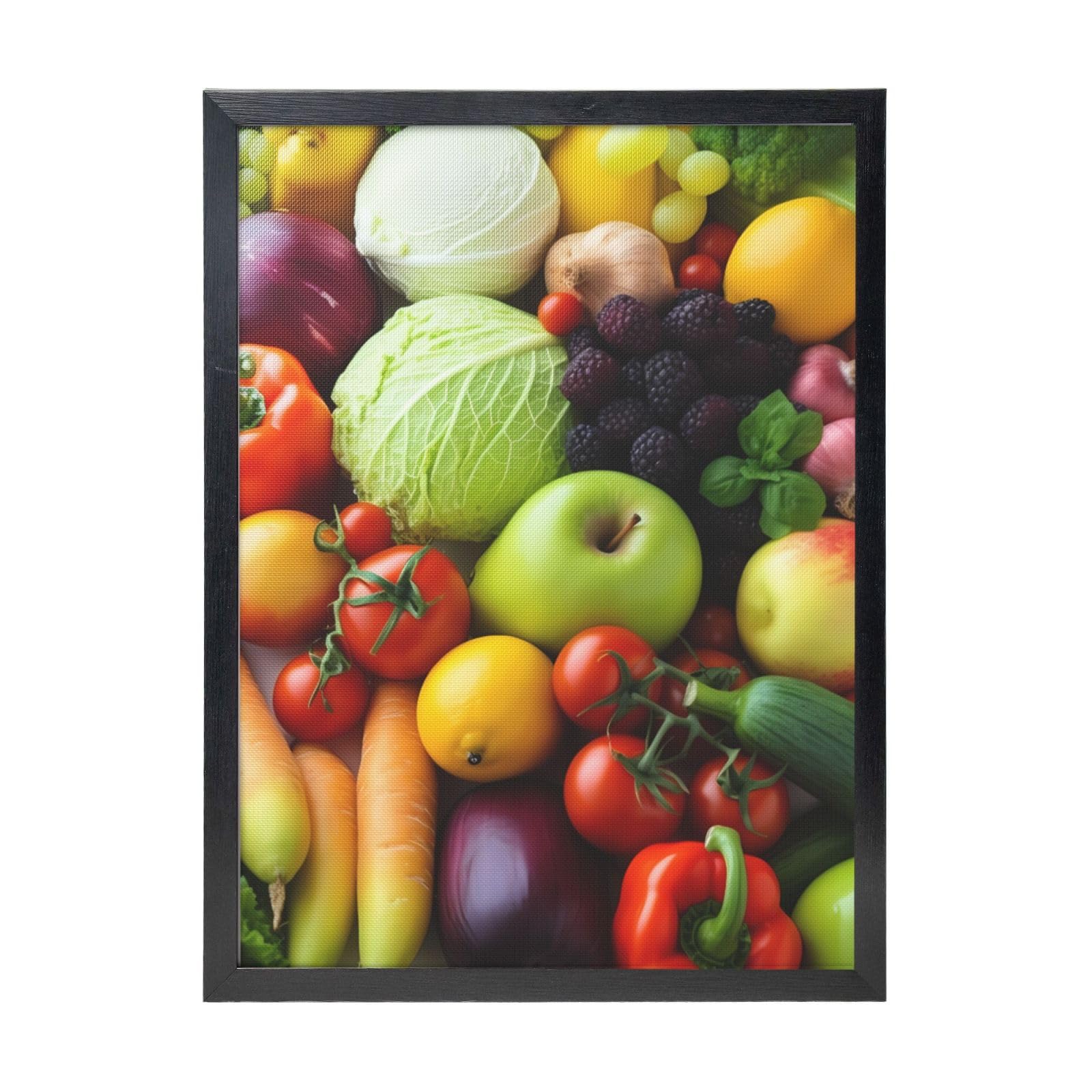 Framed Wall Art - Decorative Canvas Painting Fresh Fruits and Vegetables Pictures Poster Aesthetic Modern Prints Artwork for Bedroom Office Wall Decor Ready To Hang 12x16 in
