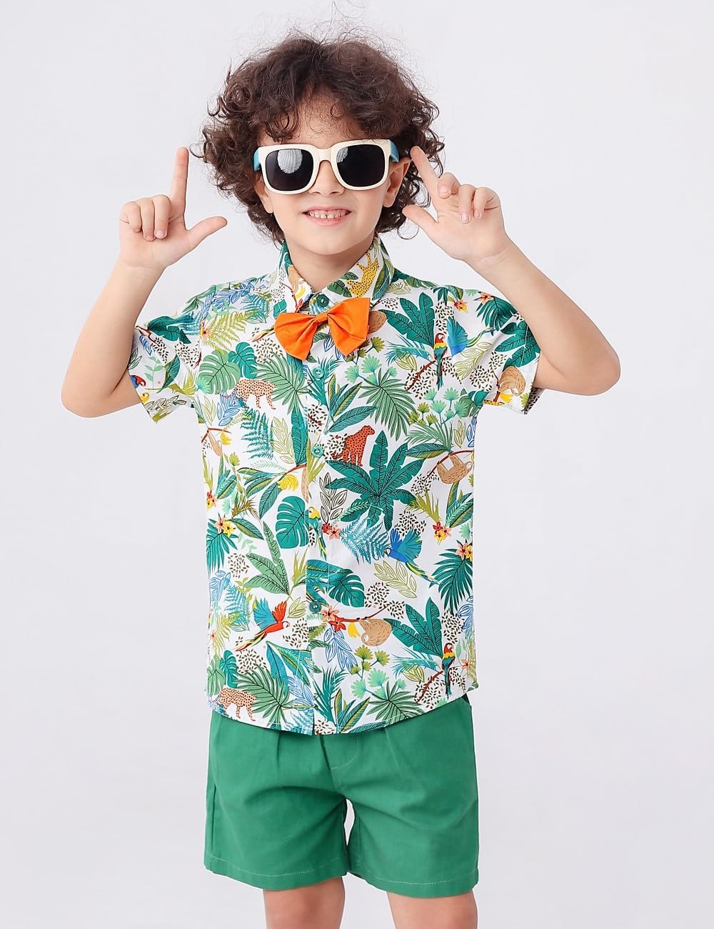 JunNeng Toddler Baby Boy Shorts Sets Hawaiian Outfits,Tropical Floral Short Sleeve Shirt +Elastic Shorts Vacation Clothes - Image 2