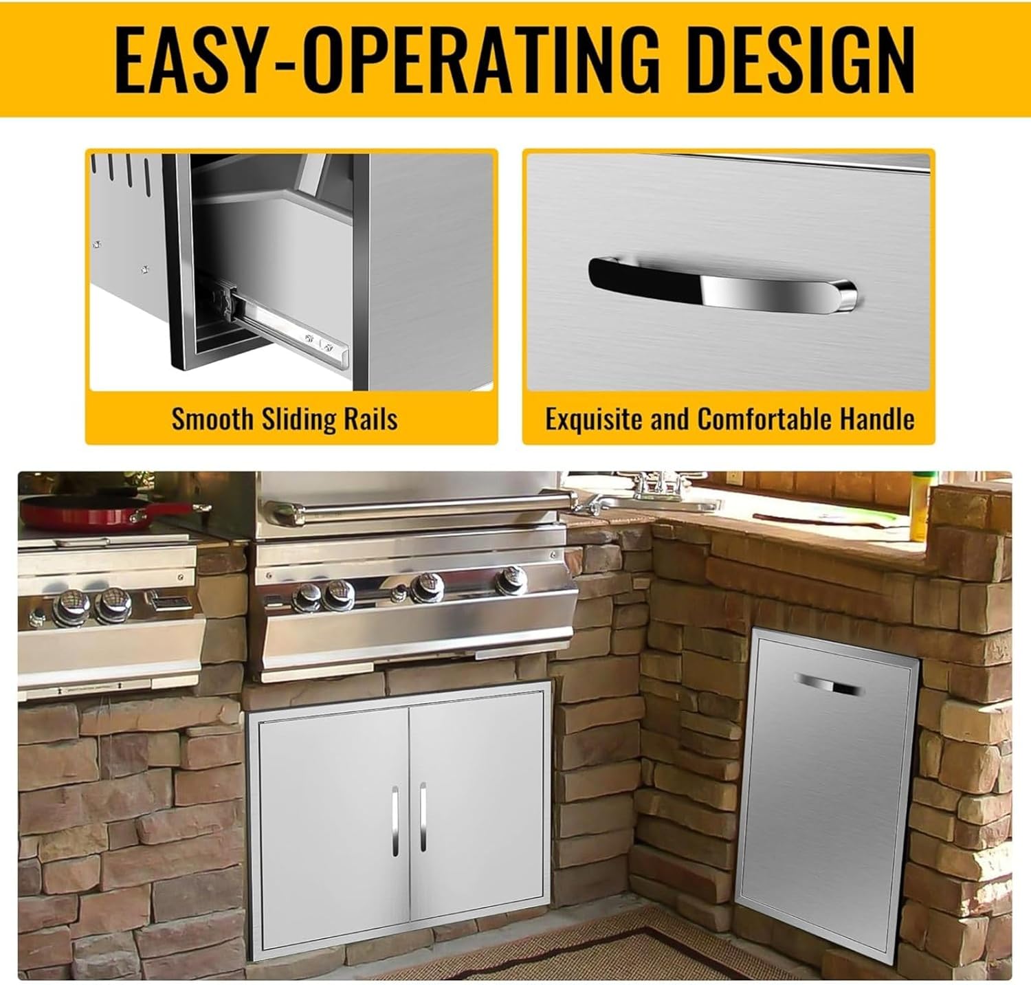 Pull Out Trash Drawer, Lower Sliding Rails Stainless Steel Roll Out Trash Bin Pull Out Tray With Handle For Outdoor Kitchen BBQ Island Grill Station,Trash Drawer