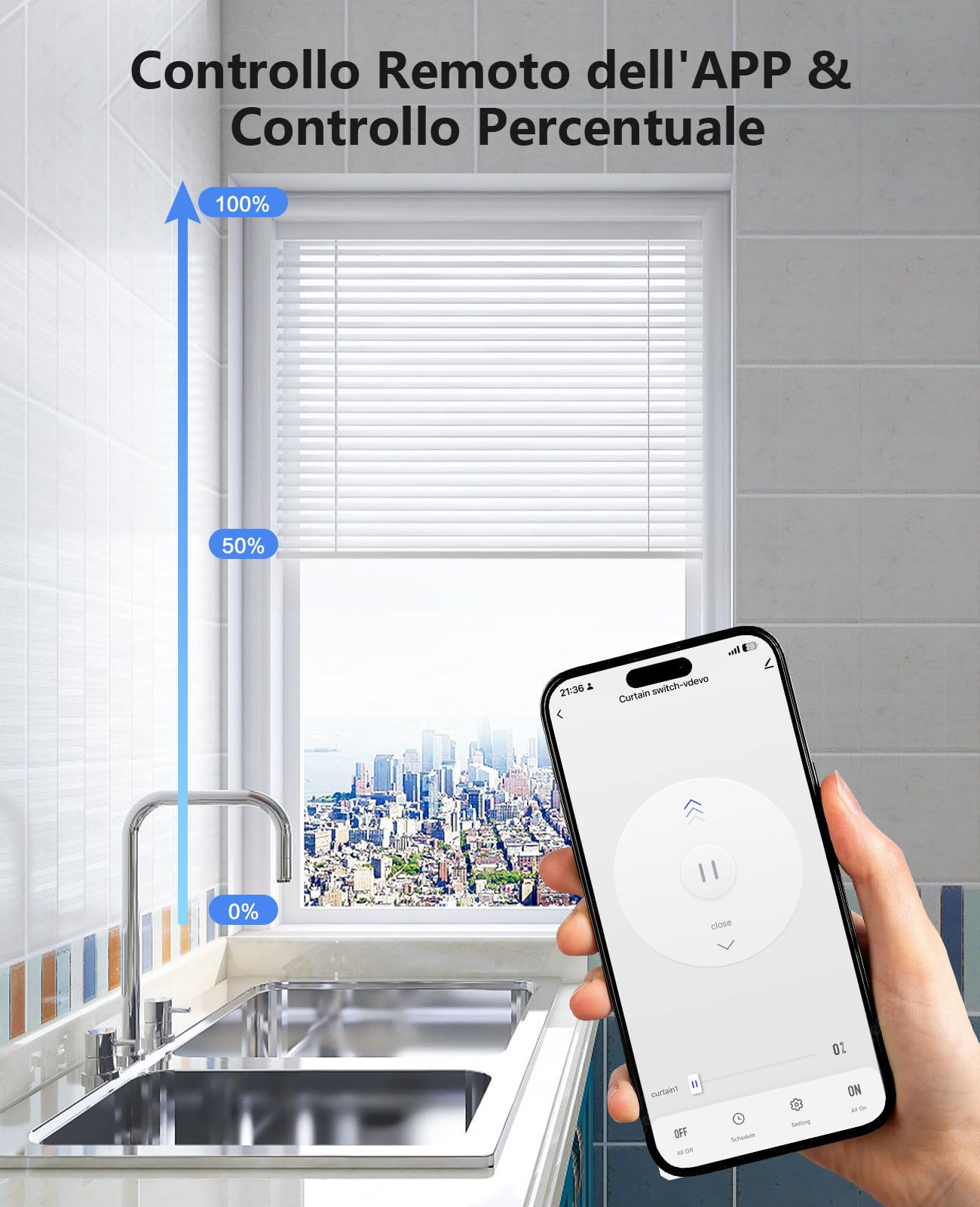 Yomogi Interruttore Tapparelle WiFi, Modulo Interruttore WiFi Compatibile con Alexa Google Home per Controllo Percentuale, Smart Timer per Tende Avvolgibili, Senza telecomando (4)
