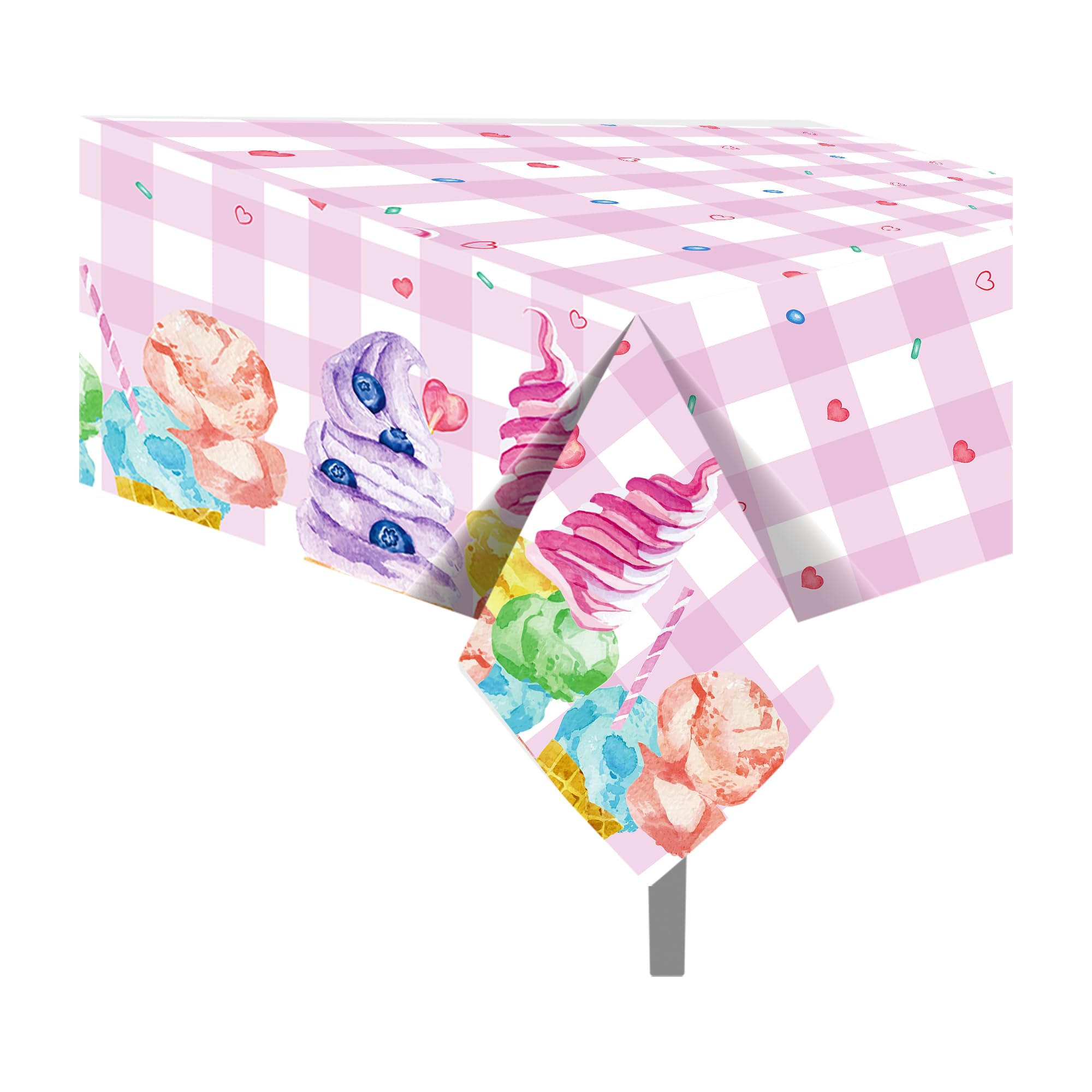 1Pc Ice Cream Cake Party Plastic Tablecloth 54 x 87 Inch Summer Sweet Ice Cream Long Rectangular Table Cover for Buffet Ice Cream Party Holiday Dinner Picnic Tablecloth for Kitchen Event Use