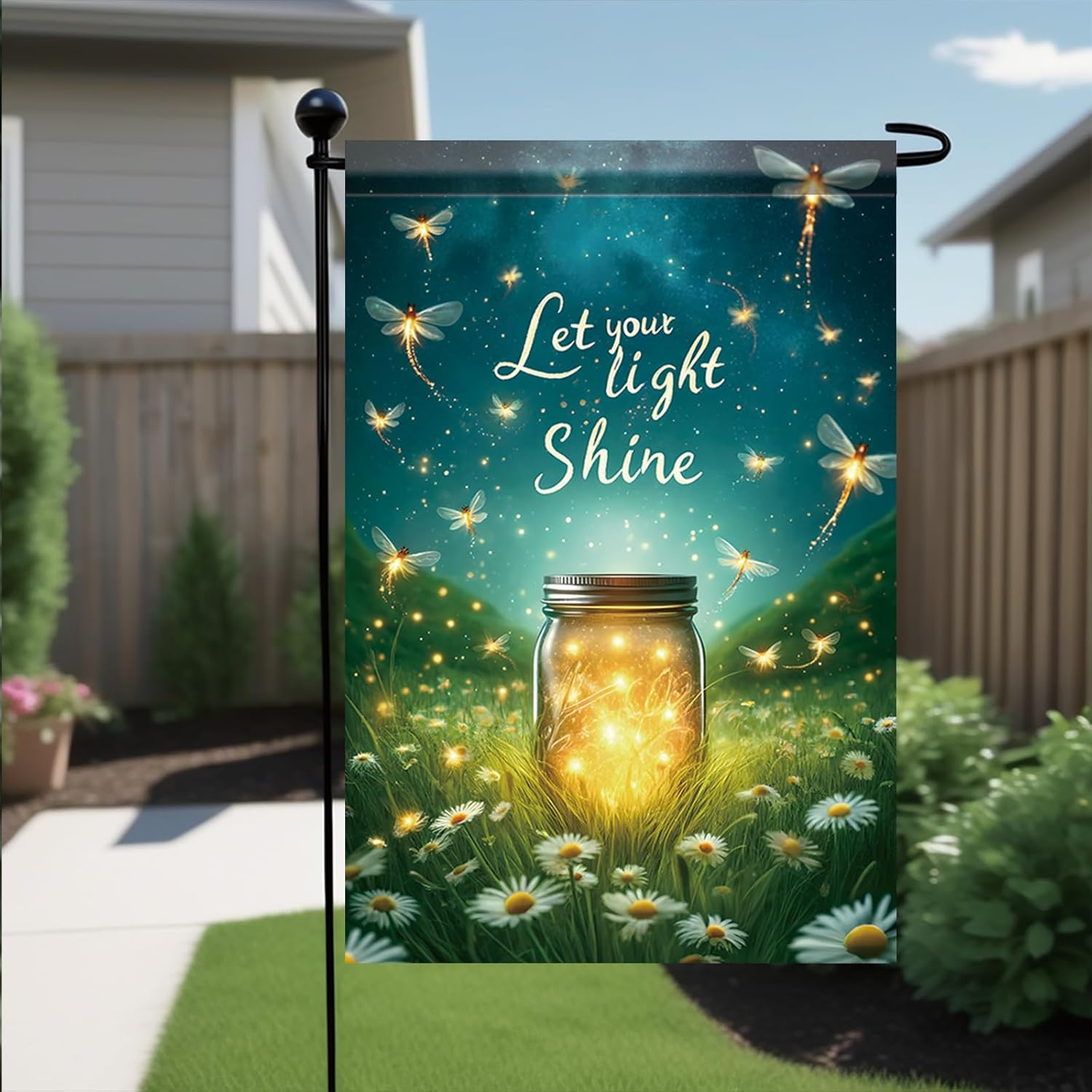Spring Summer Garden Flags For Outside 12x18 Double Sided Glowing Firefly Mason Jar Rustic Daisy Floral Let Your Light Shine Welcome Yard Decor Outdoor Country Patio Lawn Banner Ornament