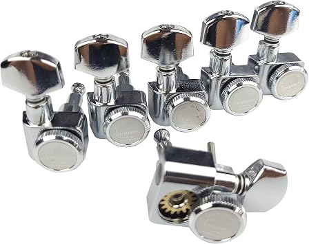 Kaynes 6 In line No Screws Guitar Locking Tuners 181 Chrome Silver Lock String Tuning Keys Pegs Machine Heads Tuners for Strat Tele ST TL Style Electric, Folk or Acoustic Guitars Chrome