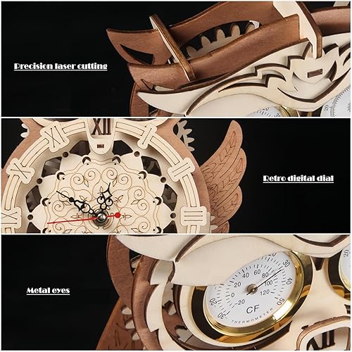 Miniatura 6 de ZUNPINSPACE Rompecabezas de madera 3D con reloj de búho para adultos, rompecabezas 3D de arte de madera, juego de bloques de construcción para