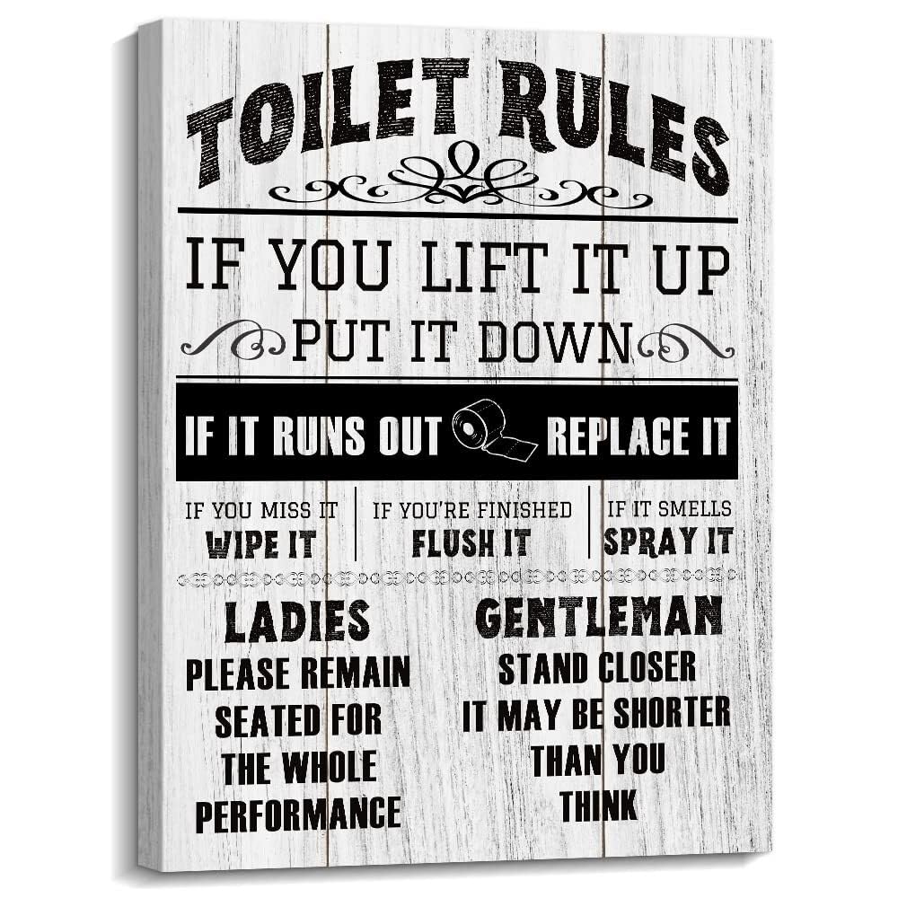 NWPNLXEA Vintage Toilet Rules Humor Canvas Print Funny Bathroom Sayings Wall-Art Decor for Restroom Man Cave(Unframed,16x24inch(40x60cm))