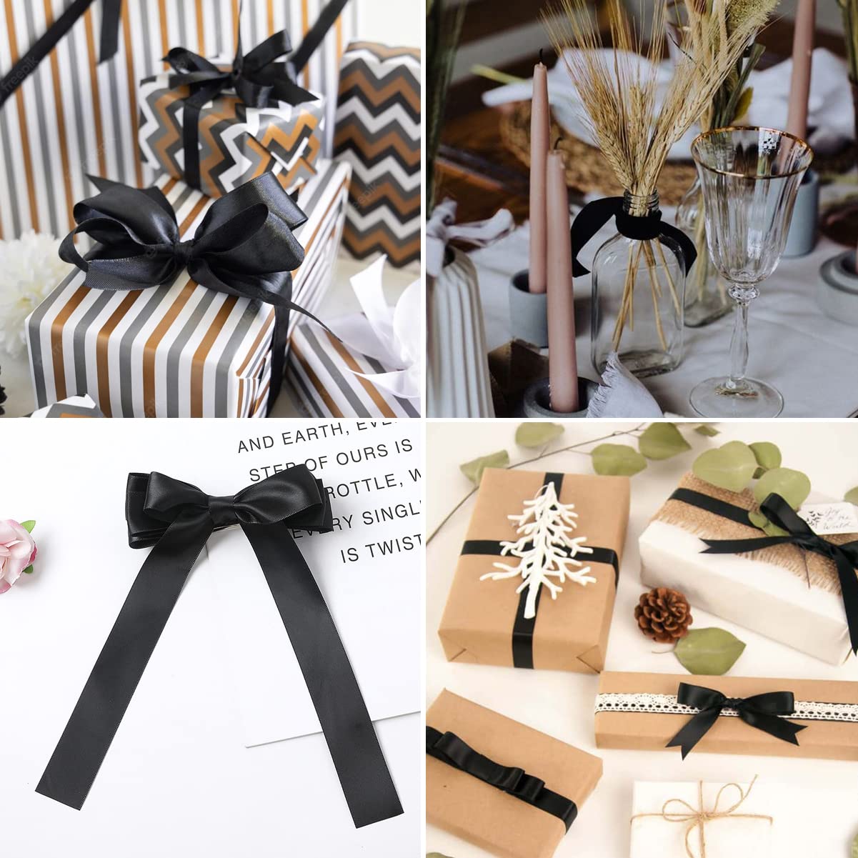 Ruban De Satin Noir De 2,5 Cm, 22,9 M De Long Pour