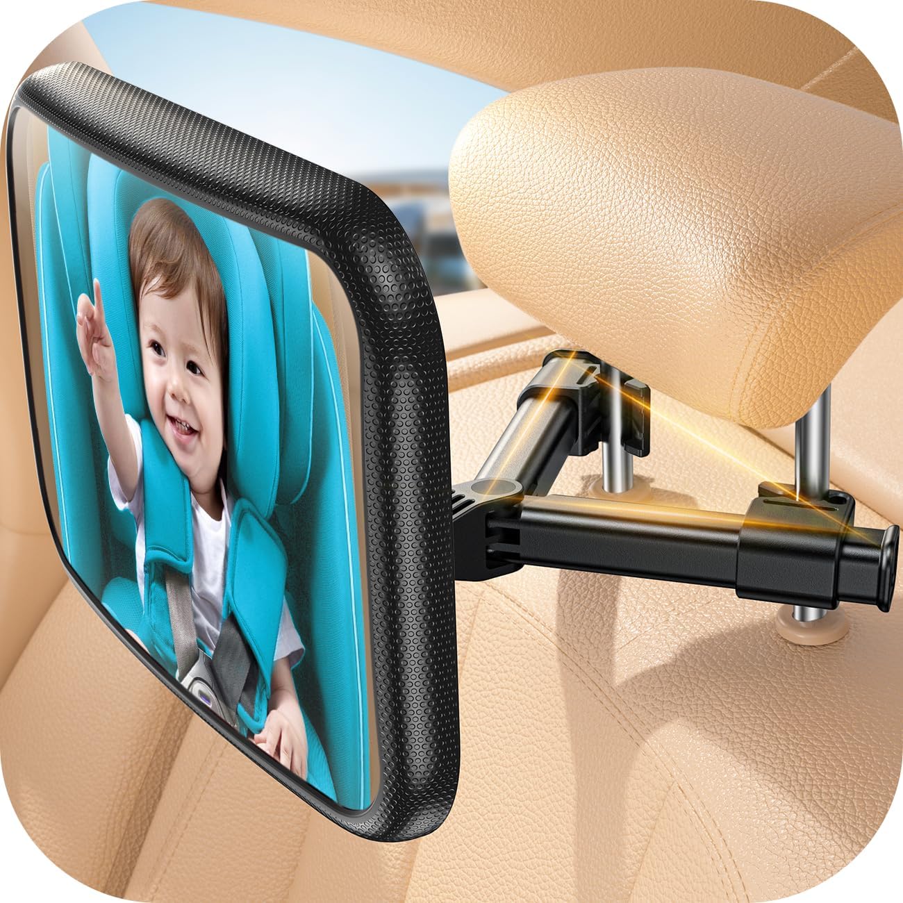 lamicall baby car mirror for backseat - 2025 safest triangle hook clip acrylic car seat mirror for rear facing, 360 rotation & wide clear view, 3s quick install, newborn baby essentials accessories