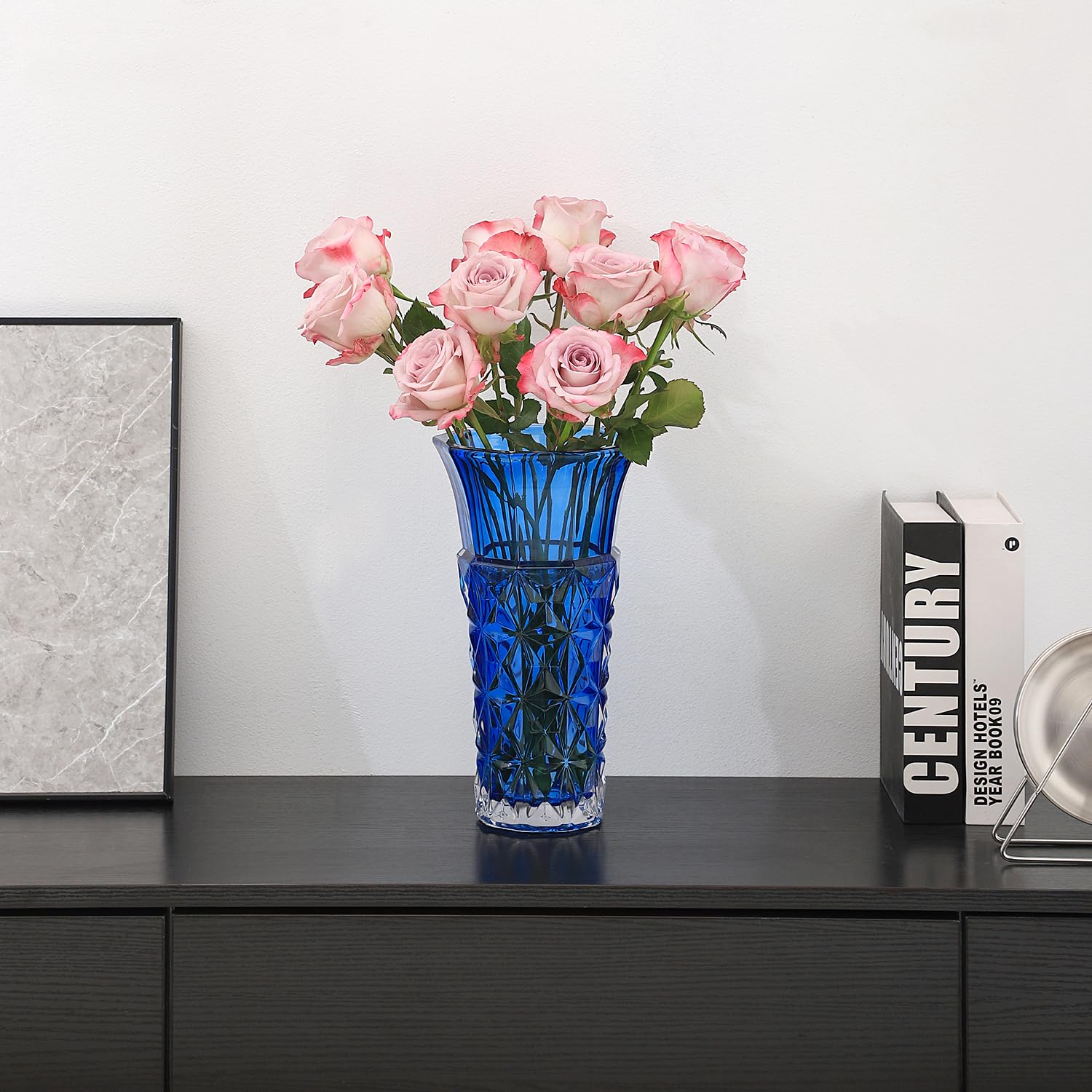 Amazon.co.jp: MARTAGE ブルークリスタル花瓶 大型ガラス花瓶